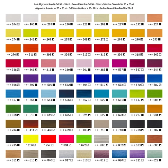 Standard Series acrylic paint all colors set | 90 x 20 ml - Color swatch