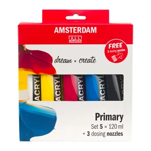 Standard Series acrylic paint primary set | 5 x 120 ml + 3 dosing nozzles